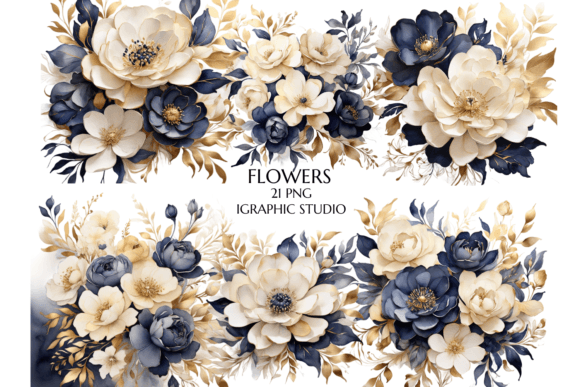 Download Blue and Gold Flowers PNG, - Old Collection
