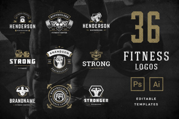 Download Retro Fitness &amp; Gym Logos Set - Logo Collection