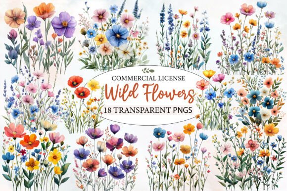 Download Charming Wild Flowers Watercolor Clipart - Charming Collection